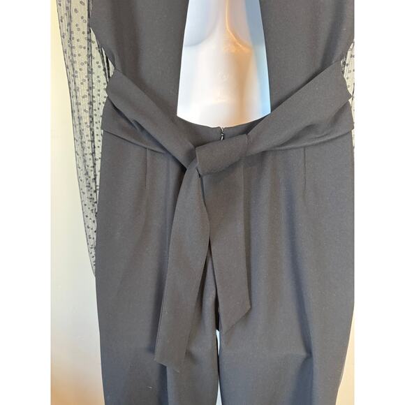 Adelyn Rae Sz L Black Jumpsuit Open Back Sheer Sleeves Wide Leg Classic Elegant - Picture 9 of 15